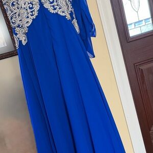 Elegant Blue Embellished Evening Gown